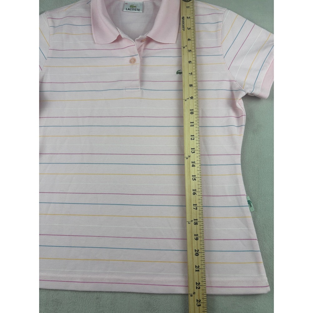 Lacoste Pink Striped Polo Top - Picture 4 of 7